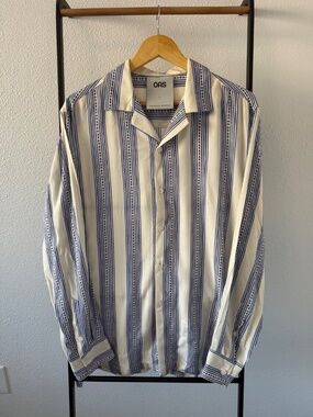 OAS Havana Viscose Long Sleeve Shirt – Blue Stripe Resort Collar